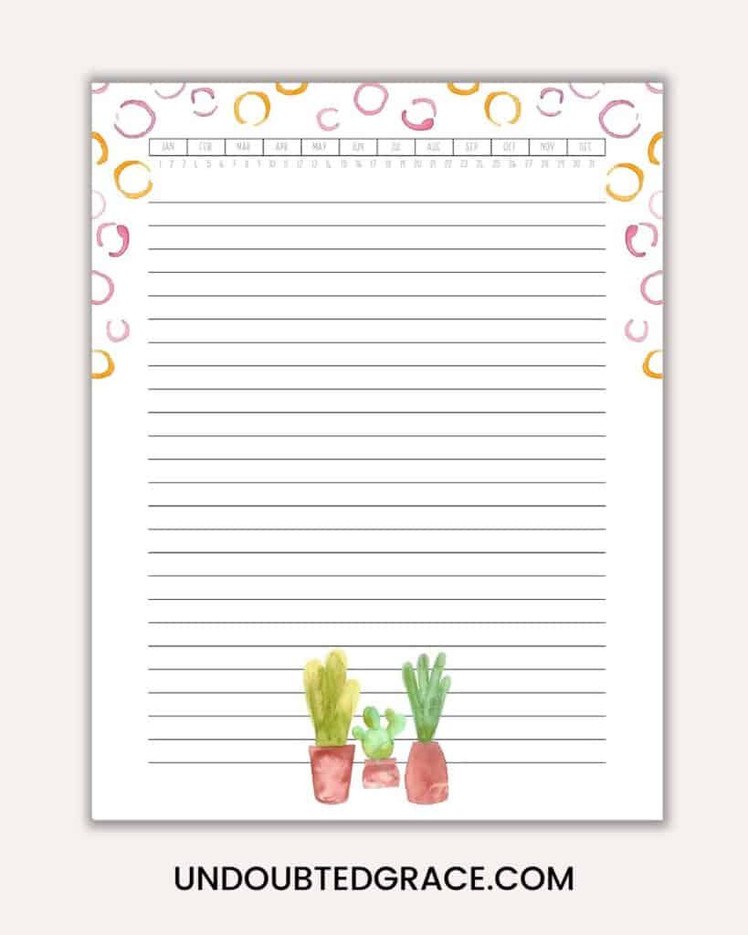 cute printable journal pages, cactus design