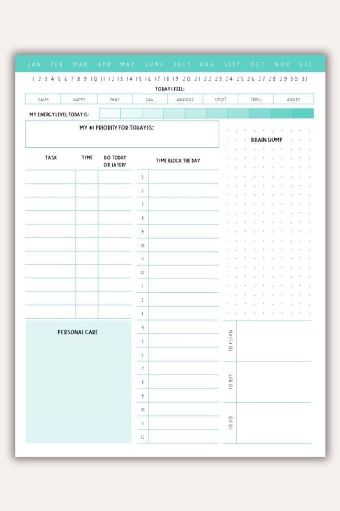 printable adhd daily planner template